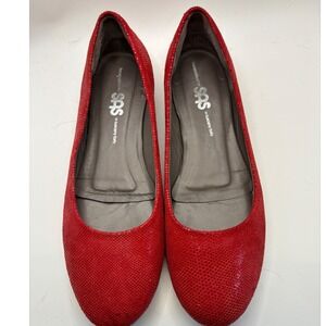 SAS Lacey Handcrafted Italy Red‎ Leather Ballet Flats Size 8M